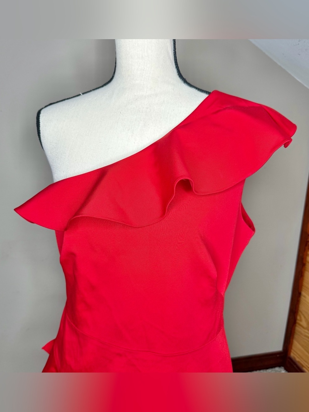 Marchesa Notte One Shoulder Tiered Ruffle Mini Dress Red 12 Designer Cocktail - Picture 4 of 11